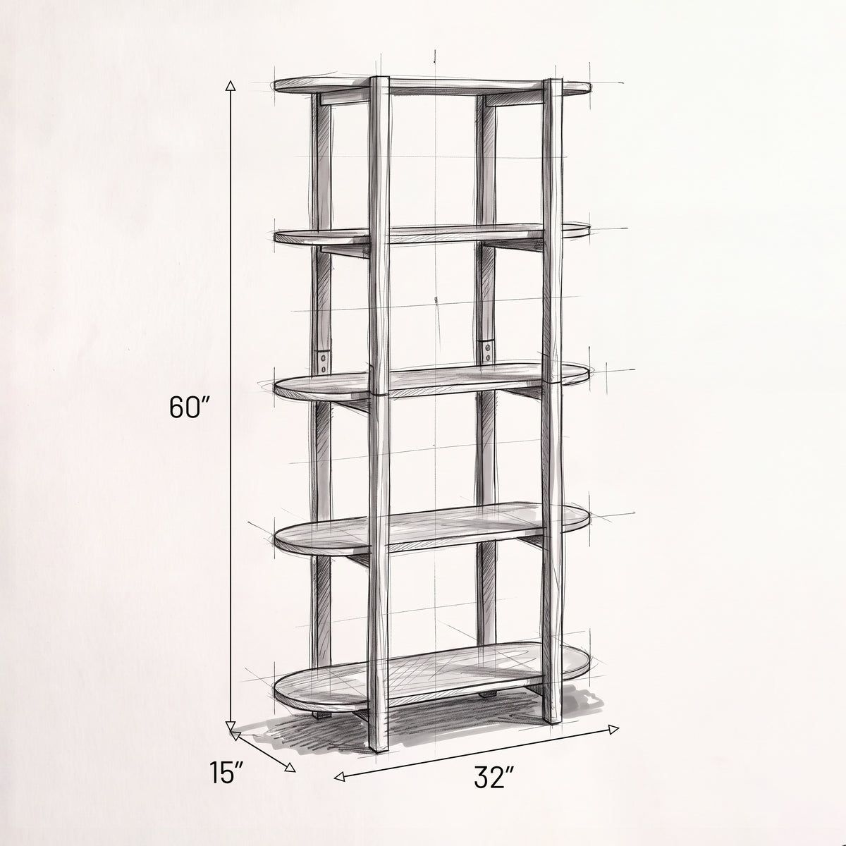 Modern Wood Bookcase - 60" Height