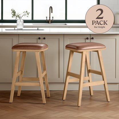 Upholstered Wood Saddle Stool - 2 Pack