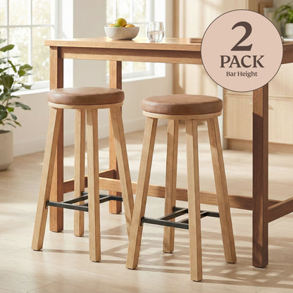 Upholstered Round Wood Stool - 2 Pack
