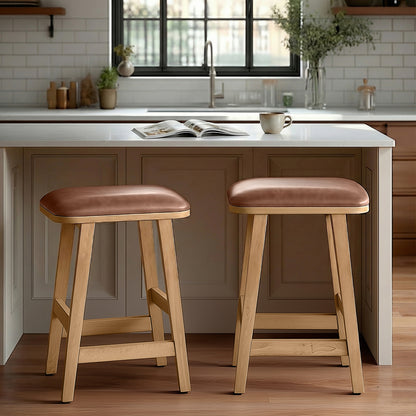 Upholstered Wood Saddle Stool - 2 Pack
