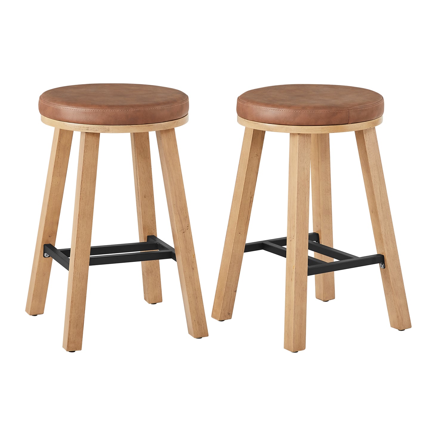 Upholstered Round Wood Stool - 2 Pack