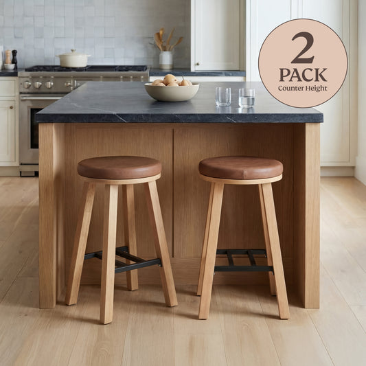Upholstered Round Wood Stool - 2 Pack