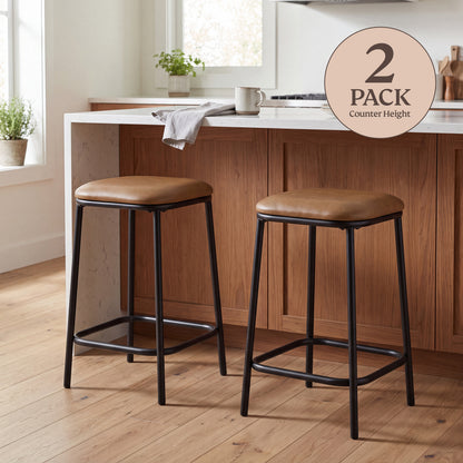 Modern Backless Upholstered Bar Stool - 2 Pack