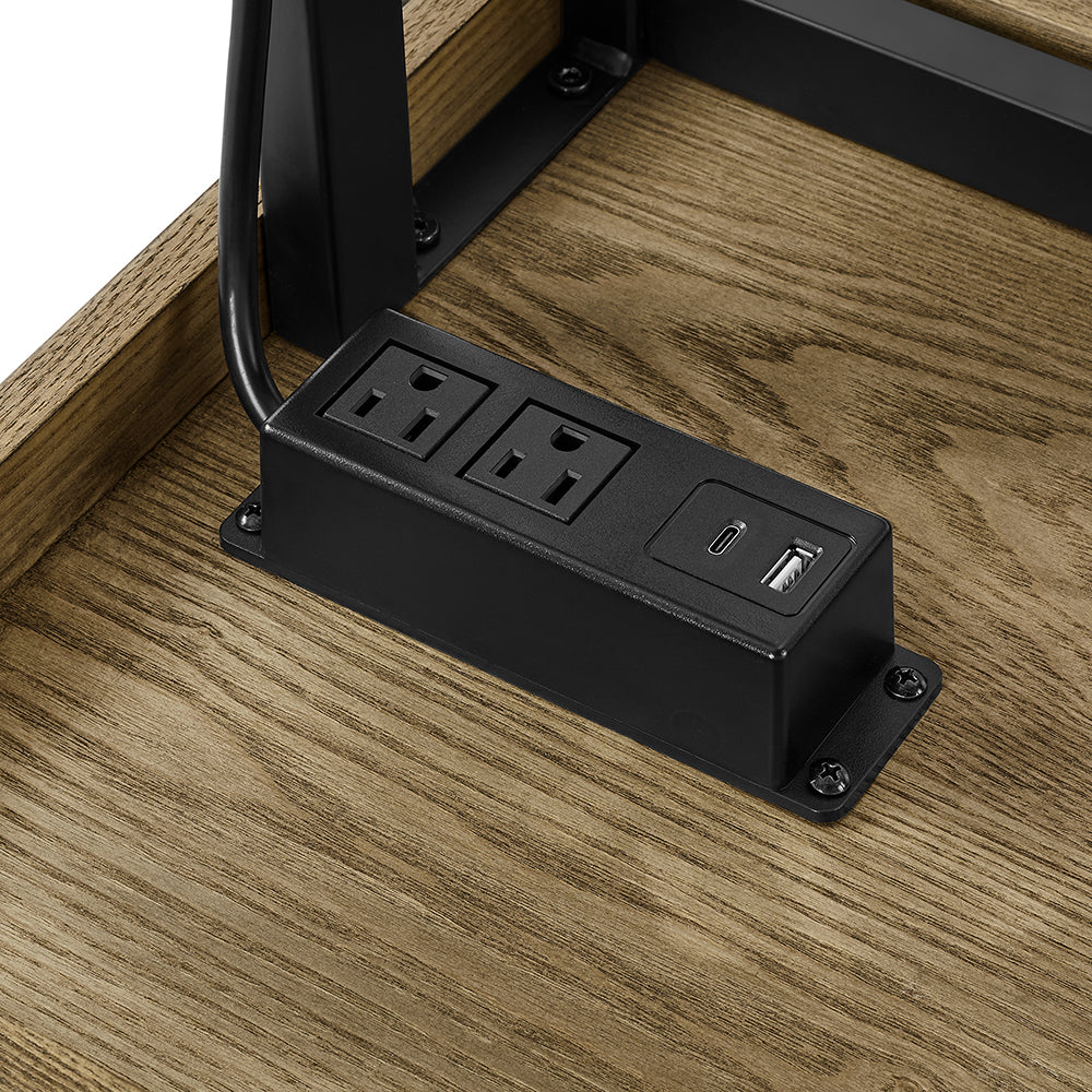 Wood and Metal Large C-Table with Charging