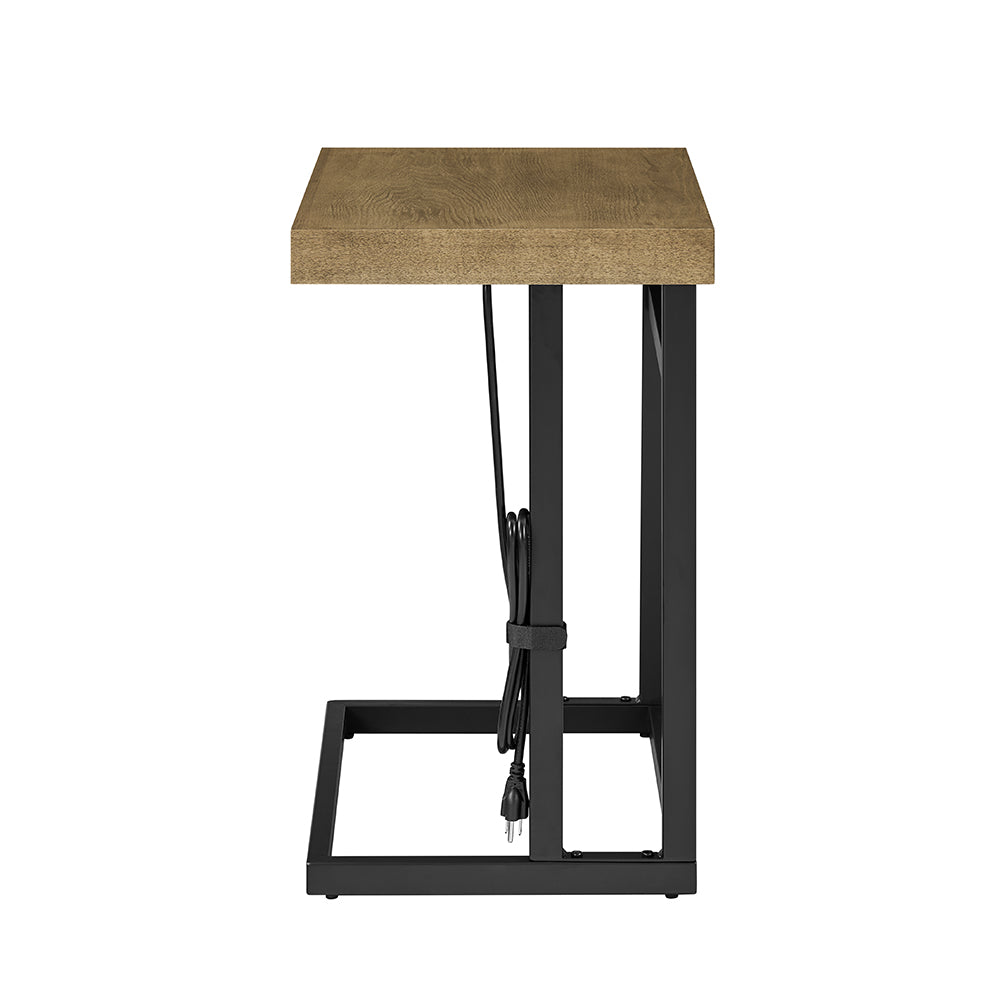 Wood and Metal Large C-Table with Charging