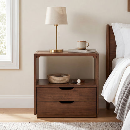 Modern Wood Nightstand with Vegan Leather Top
