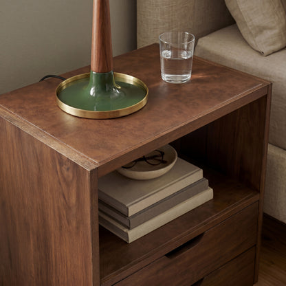 Modern Wood Nightstand with Vegan Leather Top