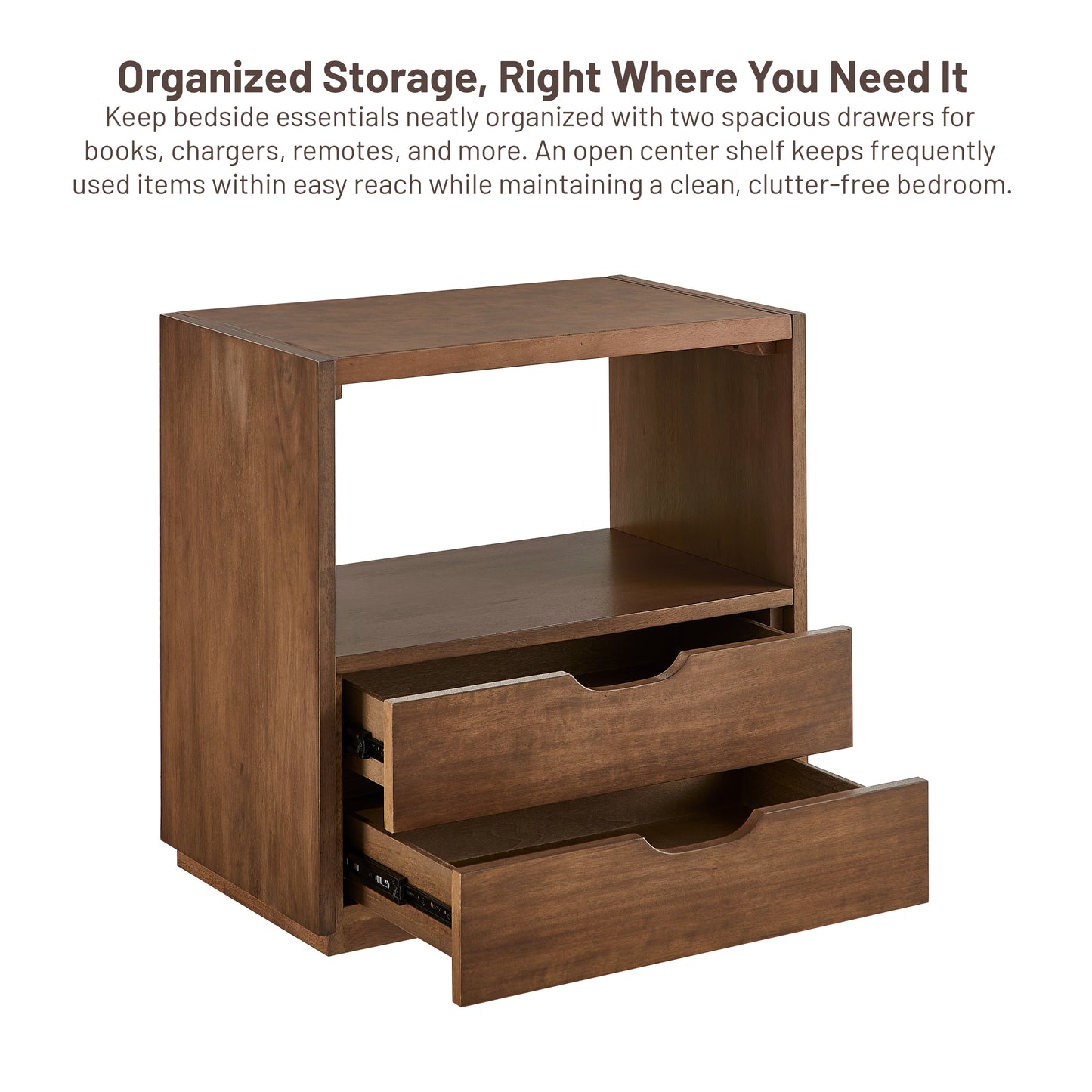 Modern Wood Nightstand with Vegan Leather Top