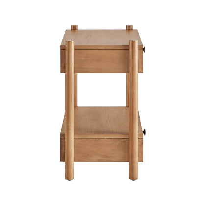 Two Drawer Natural Wood Nightstand