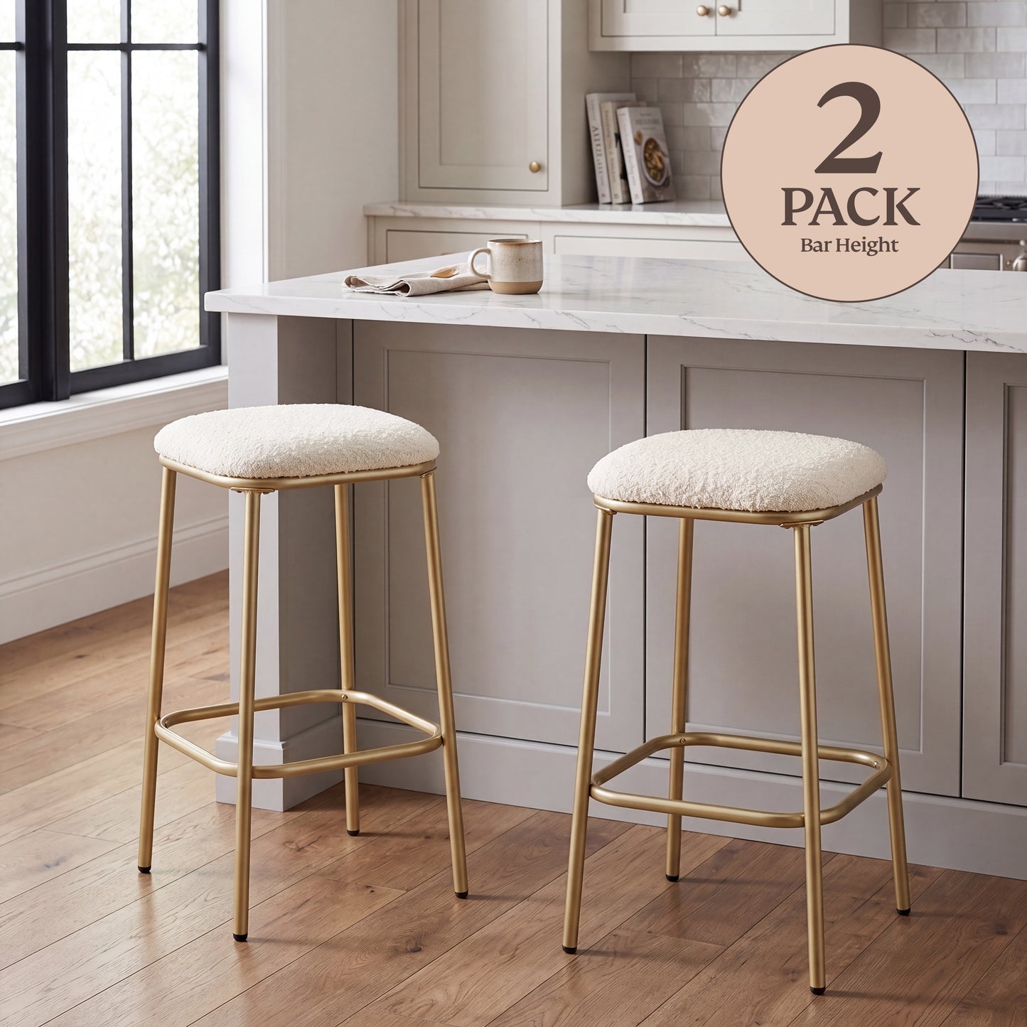 Modern Backless Upholstered Bar Stool - 2 Pack