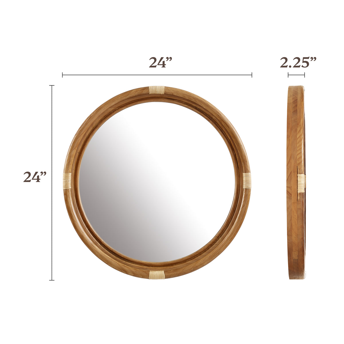 Marlow Real Wood and Rattan Round Wall Mirror