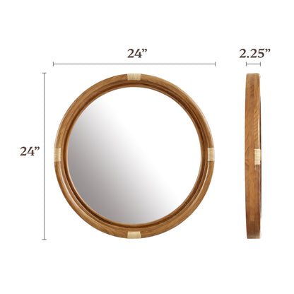 Marlow Real Wood and Rattan Round Wall Mirror