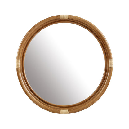 Marlow Real Wood and Rattan Round Wall Mirror